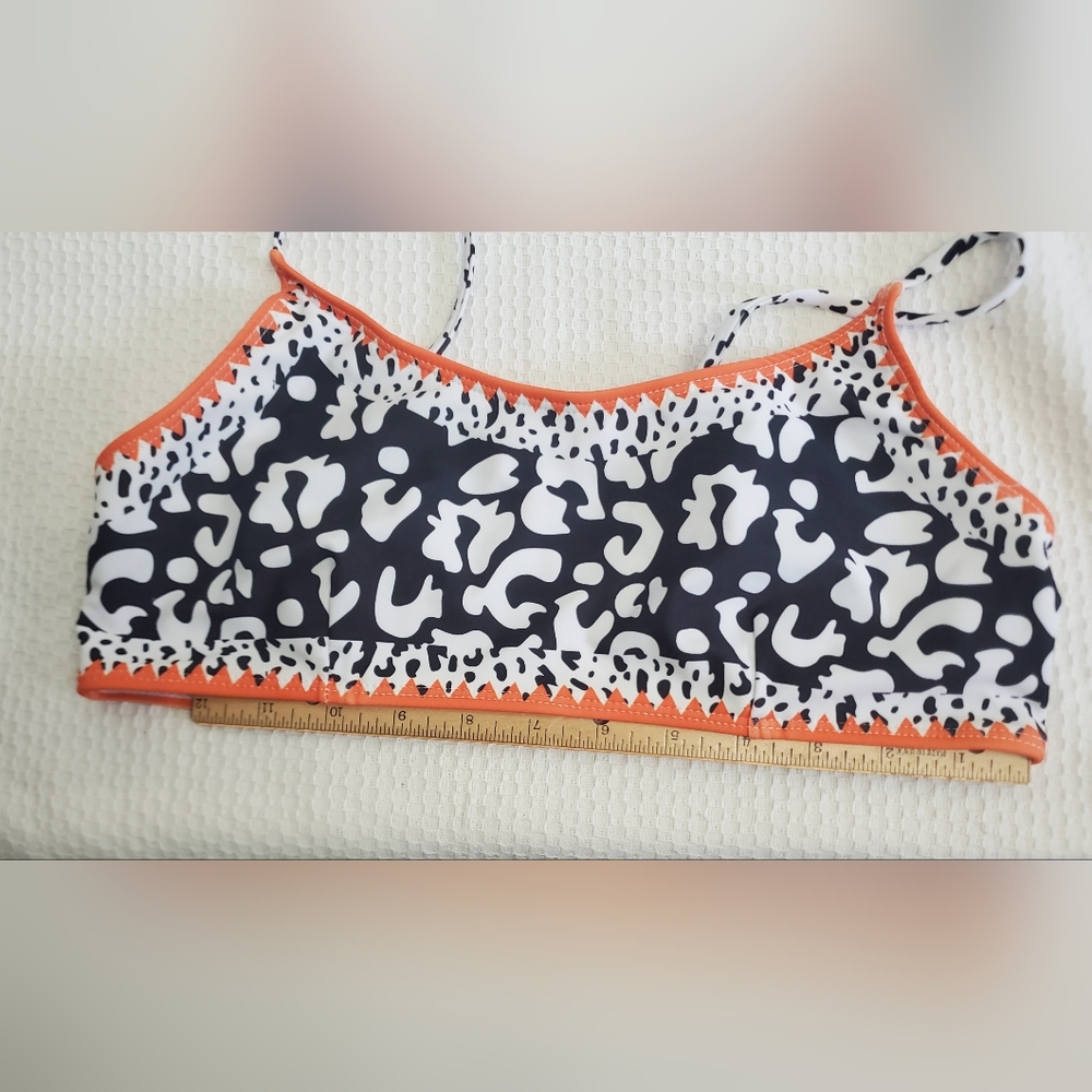 Women’s White & Navy Animal Print Crop Bralette with Orange Trim - Picture 5 of 5
